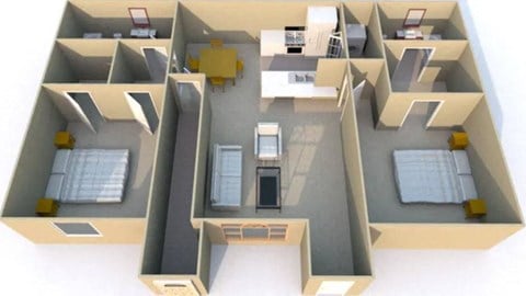 Floor plan for 2 beds, 2 baths, 1009 sqft